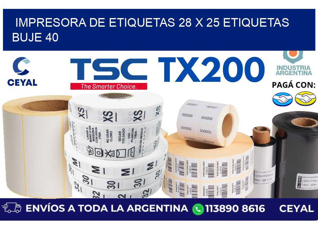 impresora de etiquetas 28 x 25 etiquetas buje 40