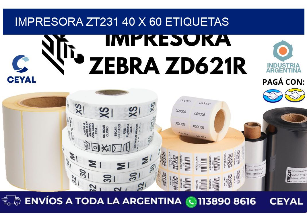 impresora zt231 40 x 60 etiquetas