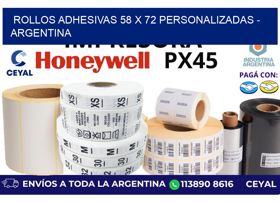 rollos adhesivas 58 x 72 personalizadas - Argentina