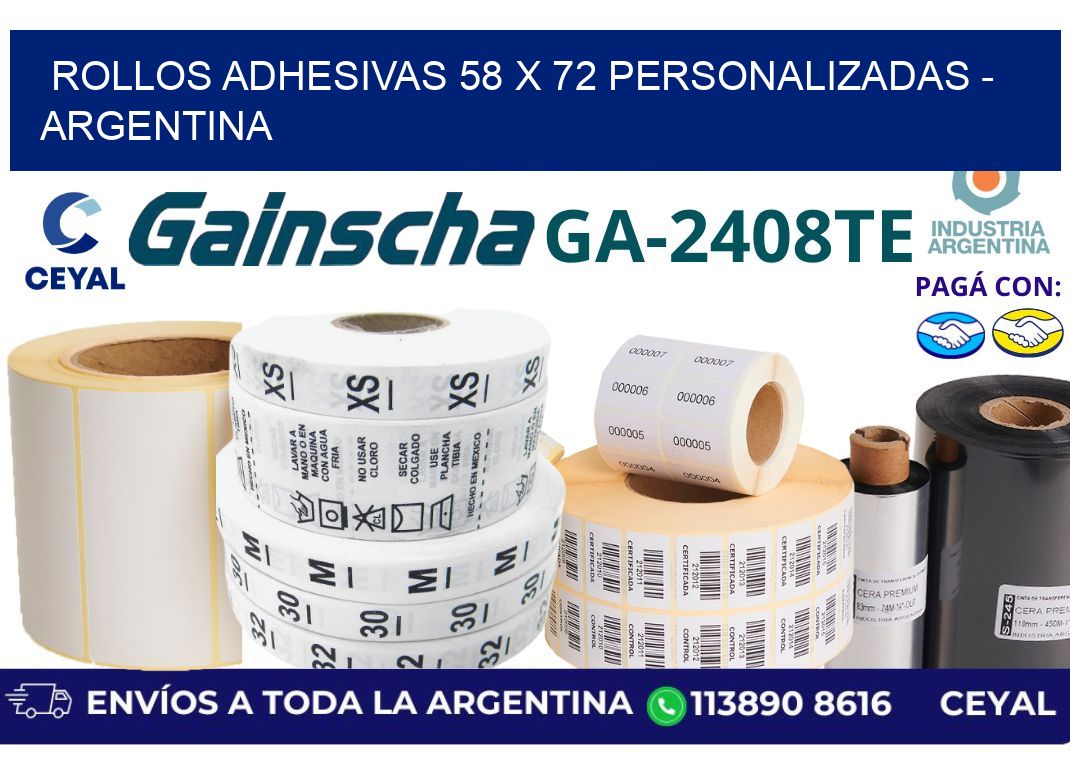 rollos adhesivas 58 x 72 personalizadas – Argentina