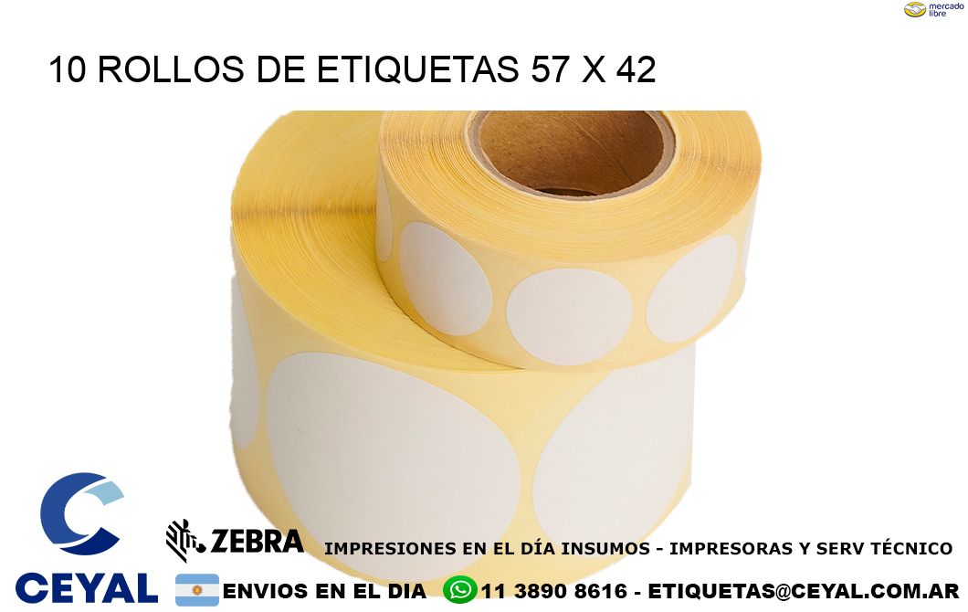 10 ROLLOS DE ETIQUETAS 57 x 42