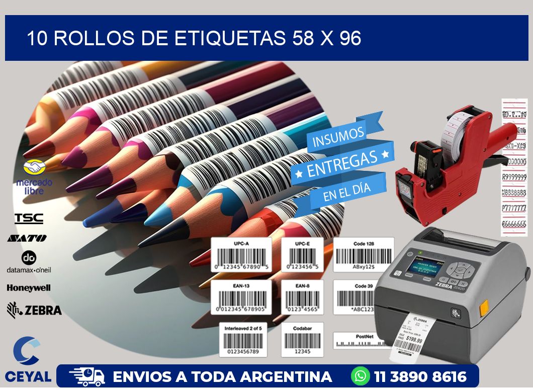 10 ROLLOS DE ETIQUETAS 58 x 96