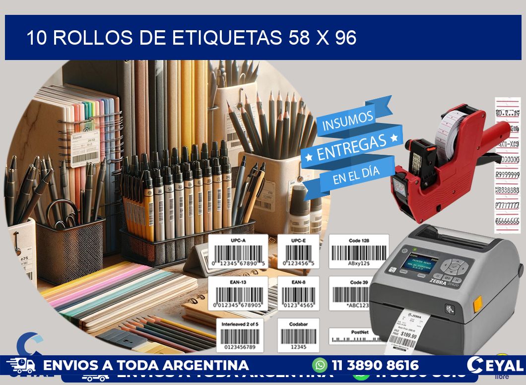 10 ROLLOS DE ETIQUETAS 58 x 96