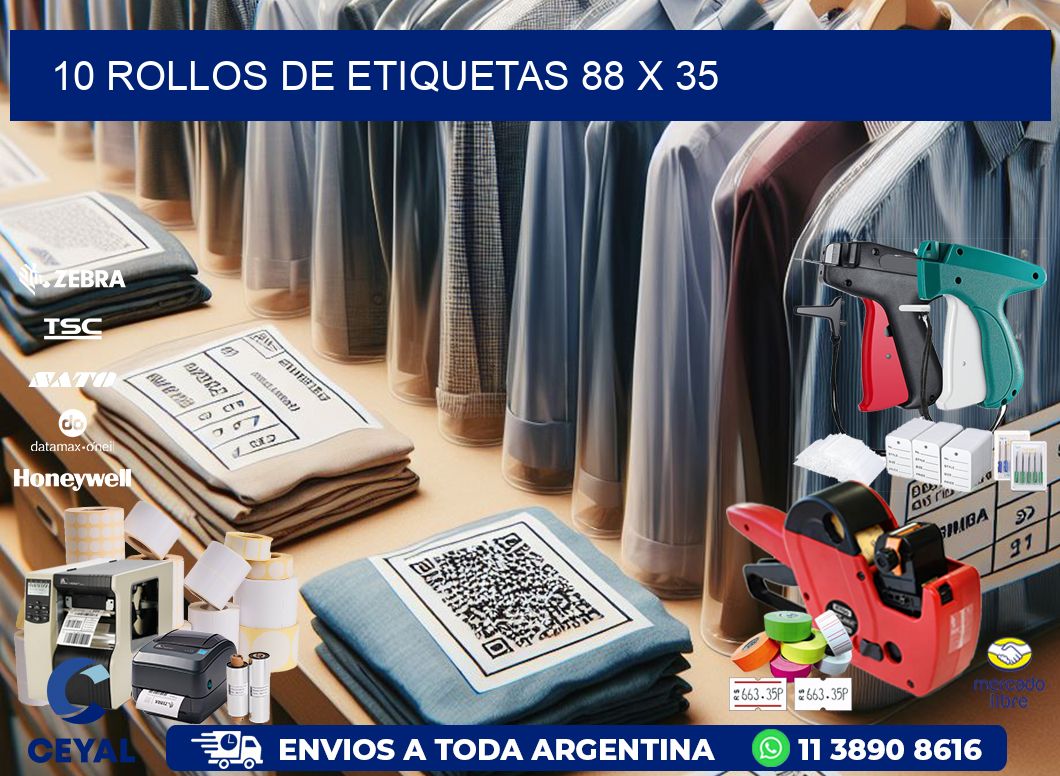 10 ROLLOS DE ETIQUETAS 88 x 35