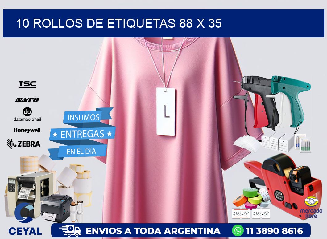 10 ROLLOS DE ETIQUETAS 88 x 35