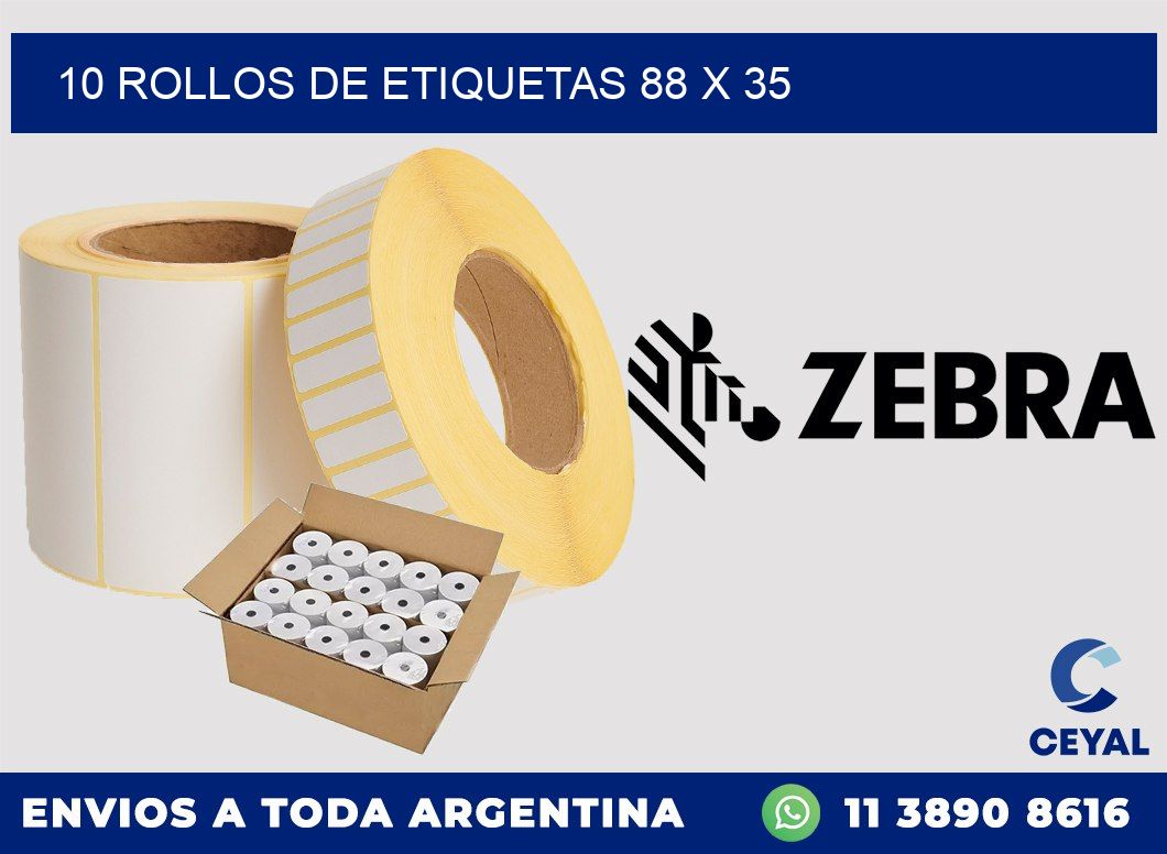 10 ROLLOS DE ETIQUETAS 88 x 35