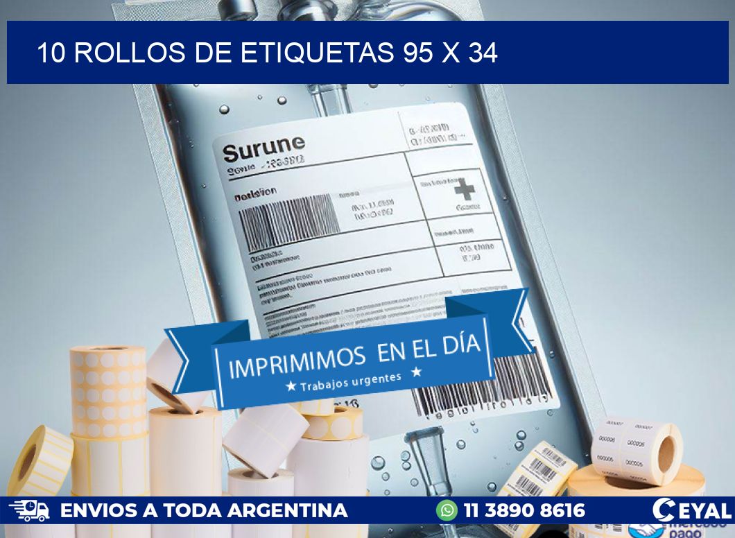10 ROLLOS DE ETIQUETAS 95 x 34
