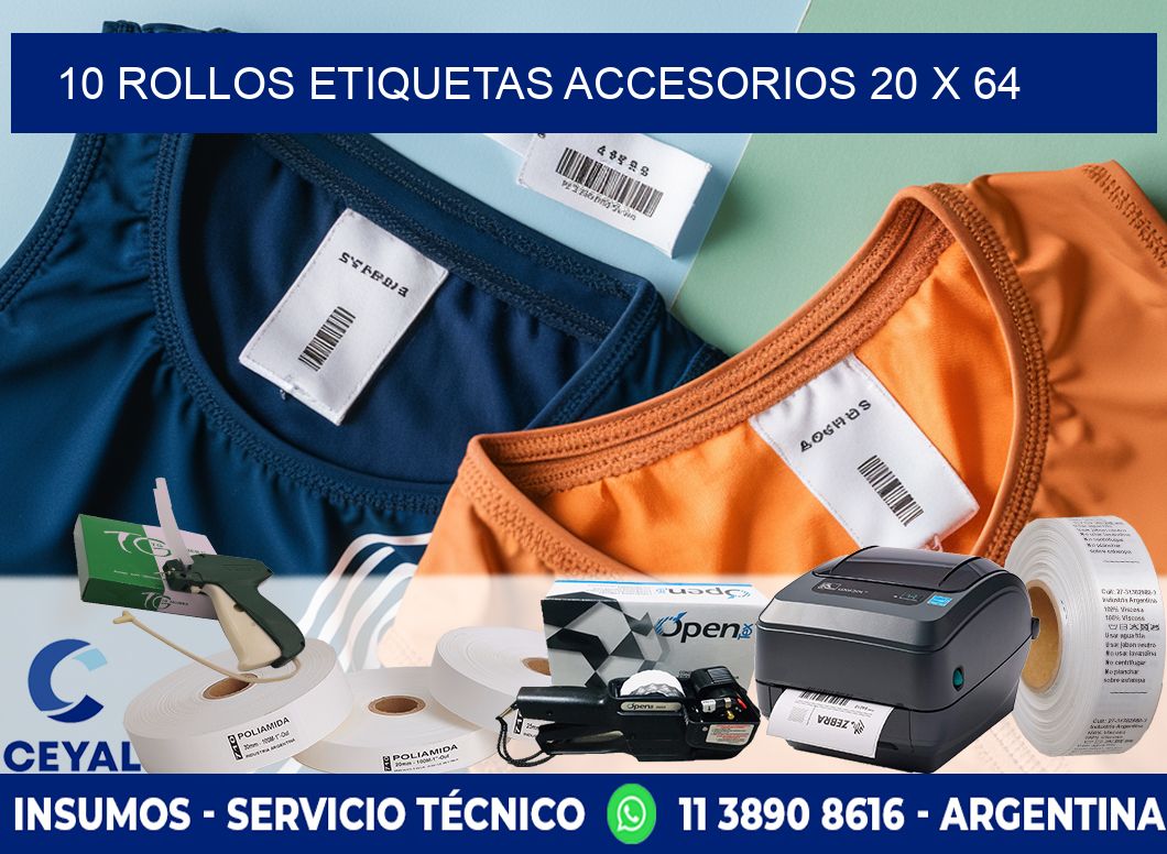10 ROLLOS ETIQUETAS ACCESORIOS 20 x 64