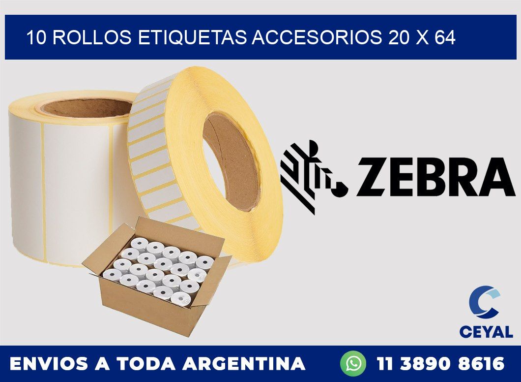 10 ROLLOS ETIQUETAS ACCESORIOS 20 x 64