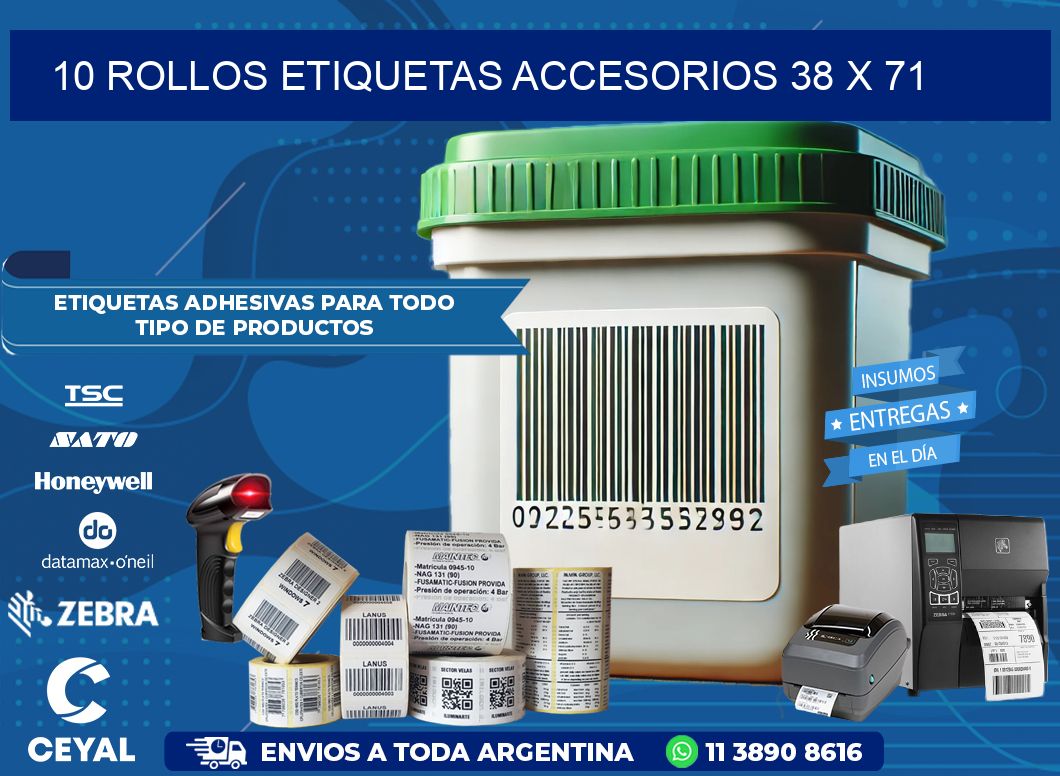 10 ROLLOS ETIQUETAS ACCESORIOS 38 x 71