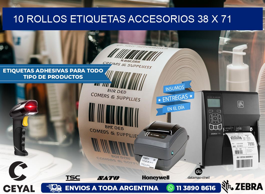 10 ROLLOS ETIQUETAS ACCESORIOS 38 x 71