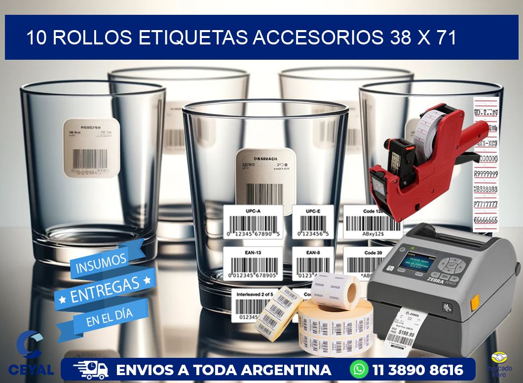 10 ROLLOS ETIQUETAS ACCESORIOS 38 x 71