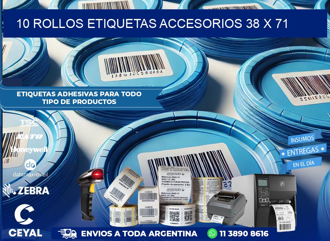 10 ROLLOS ETIQUETAS ACCESORIOS 38 x 71