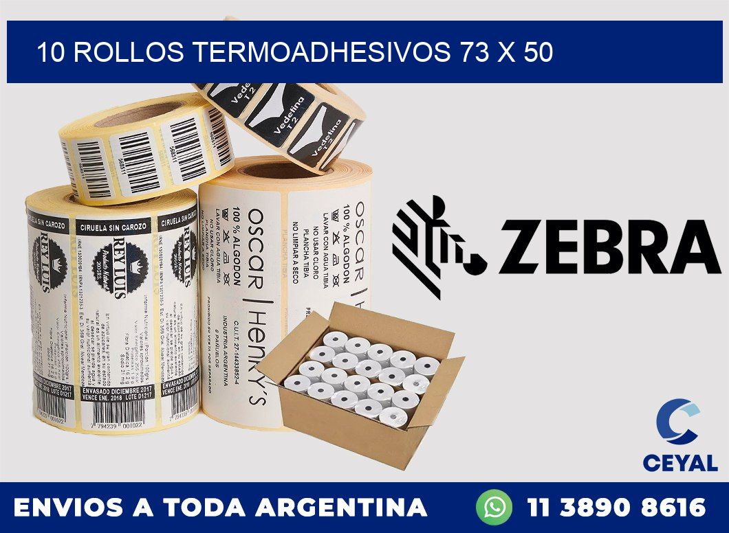 10 ROLLOS TERMOADHESIVOS 73 x 50