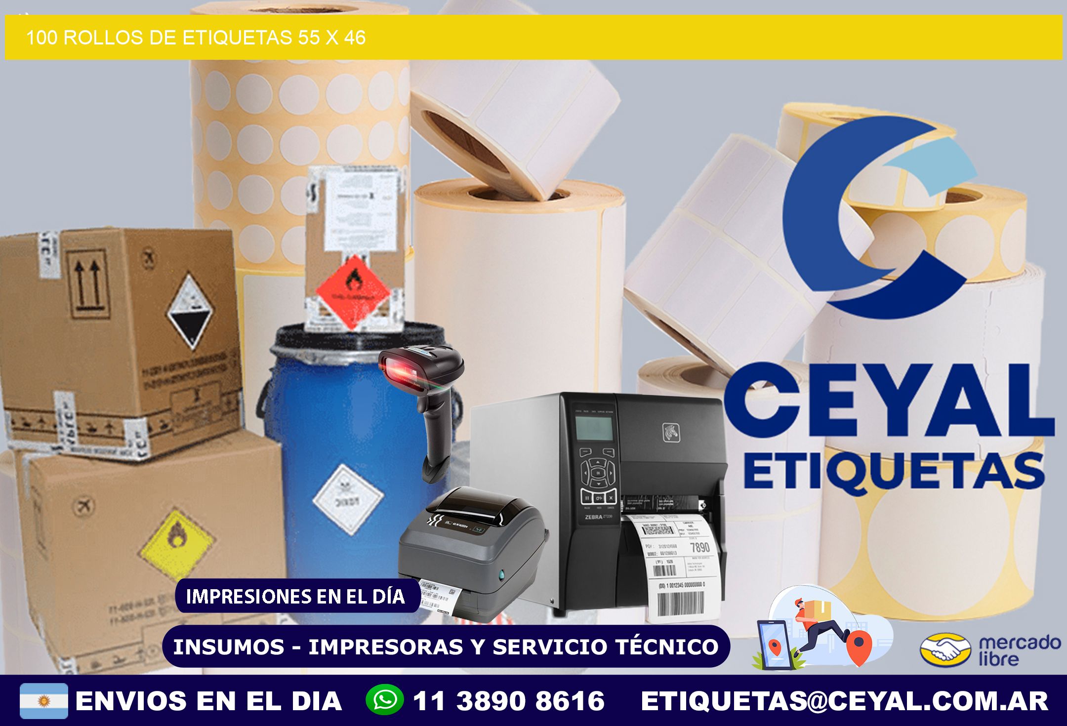 100 ROLLOS DE ETIQUETAS 55 x 46