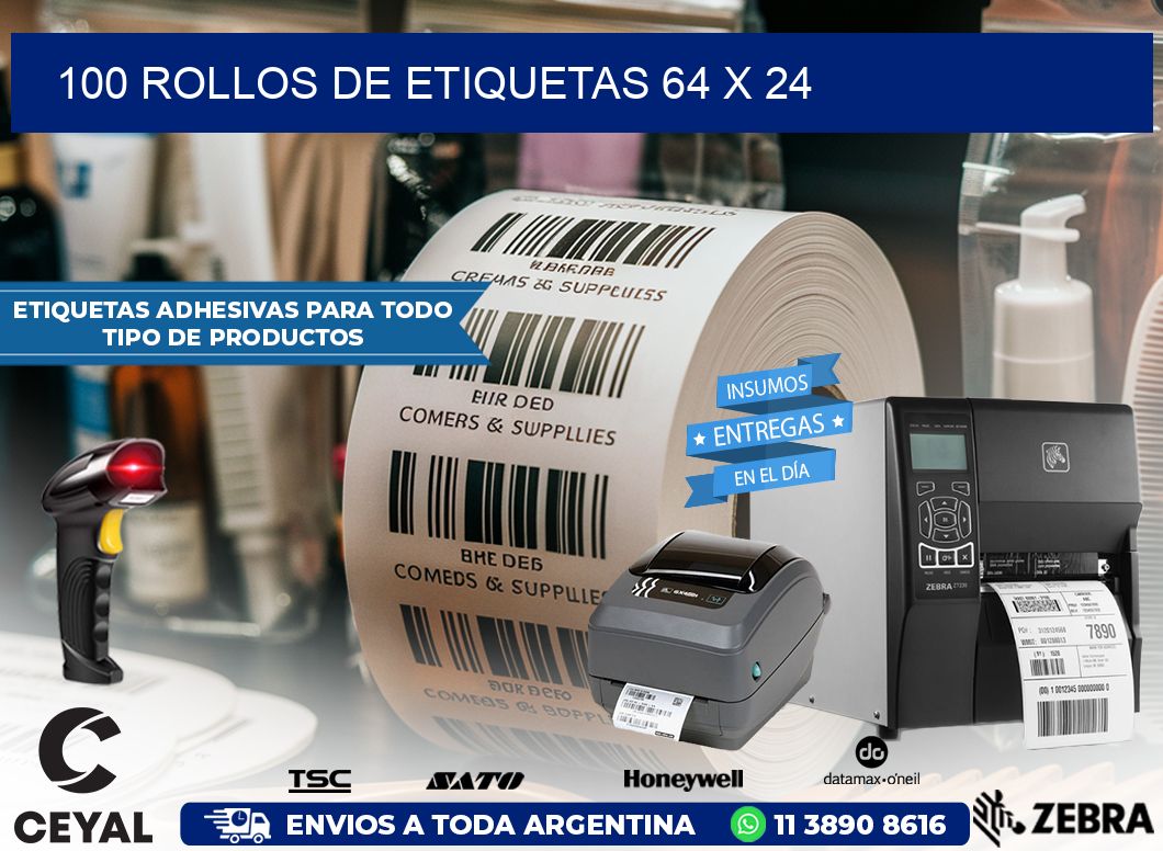 100 ROLLOS DE ETIQUETAS 64 x 24