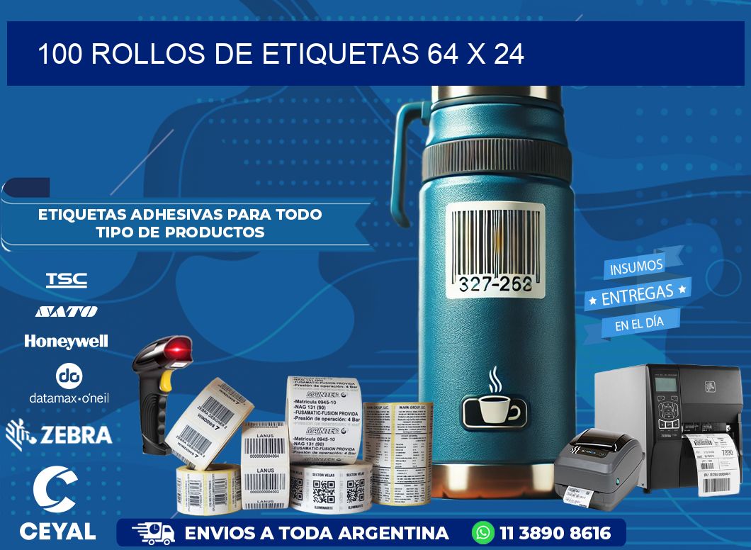 100 ROLLOS DE ETIQUETAS 64 x 24