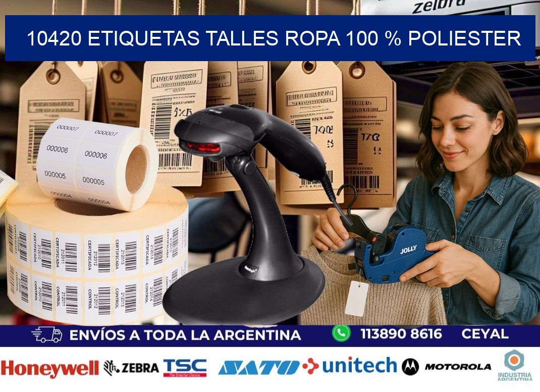 10420 ETIQUETAS TALLES ROPA 100 % POLIESTER
