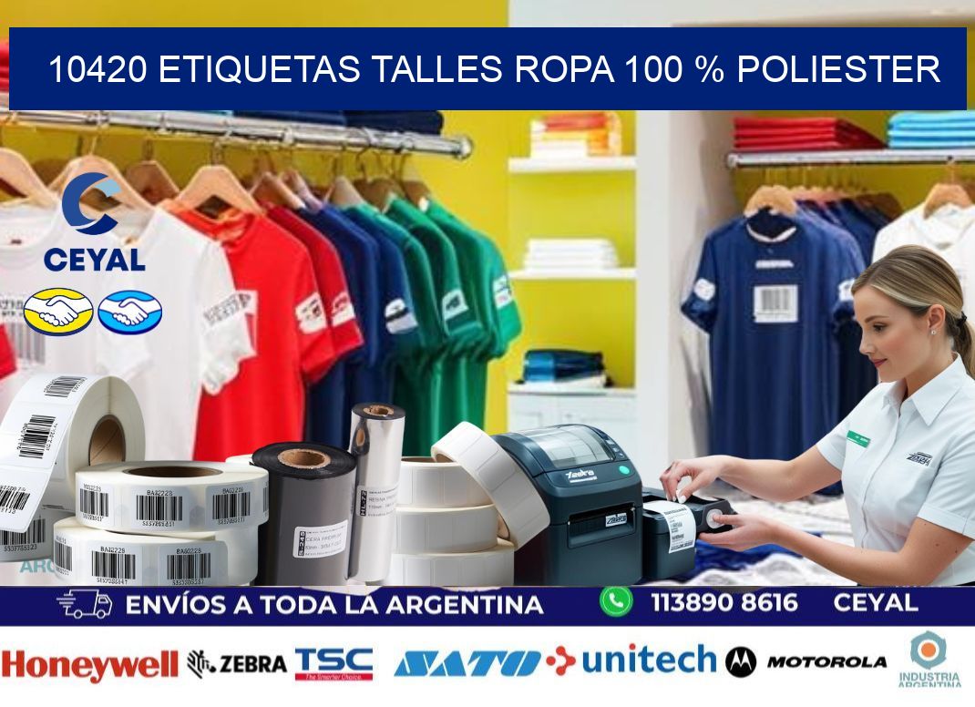 10420 ETIQUETAS TALLES ROPA 100 % POLIESTER