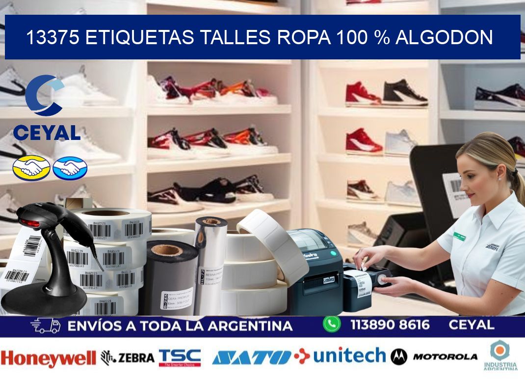 13375 ETIQUETAS TALLES ROPA 100 % ALGODON