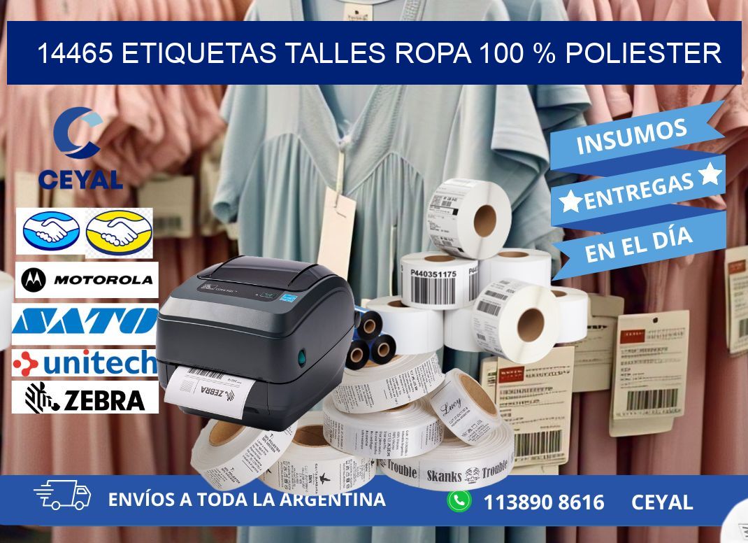 14465 ETIQUETAS TALLES ROPA 100 % POLIESTER
