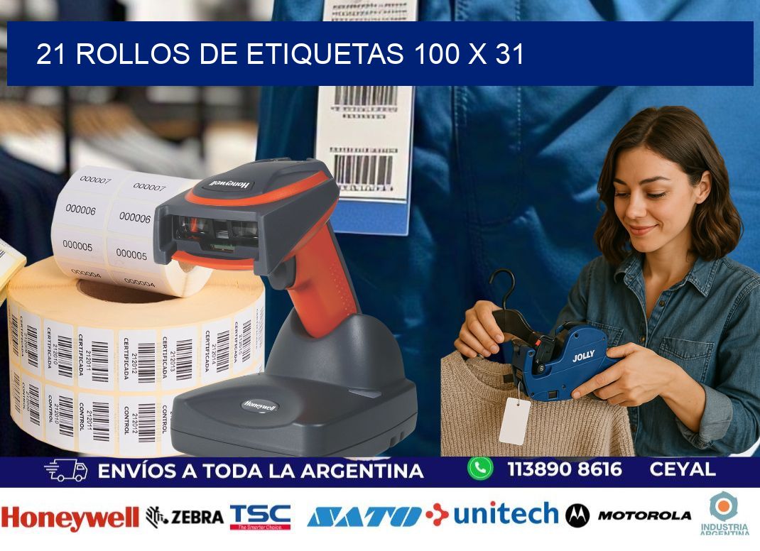 21 ROLLOS DE ETIQUETAS 100 x 31