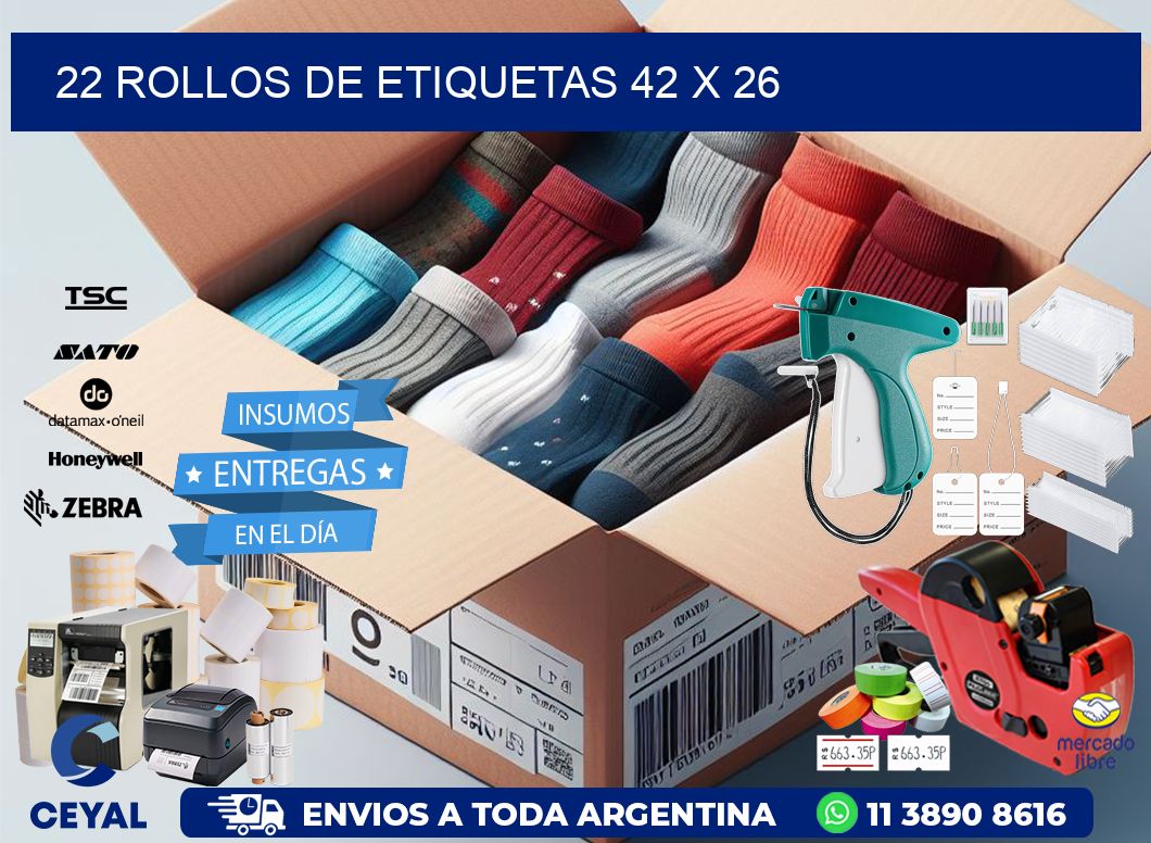 22 ROLLOS DE ETIQUETAS 42 x 26