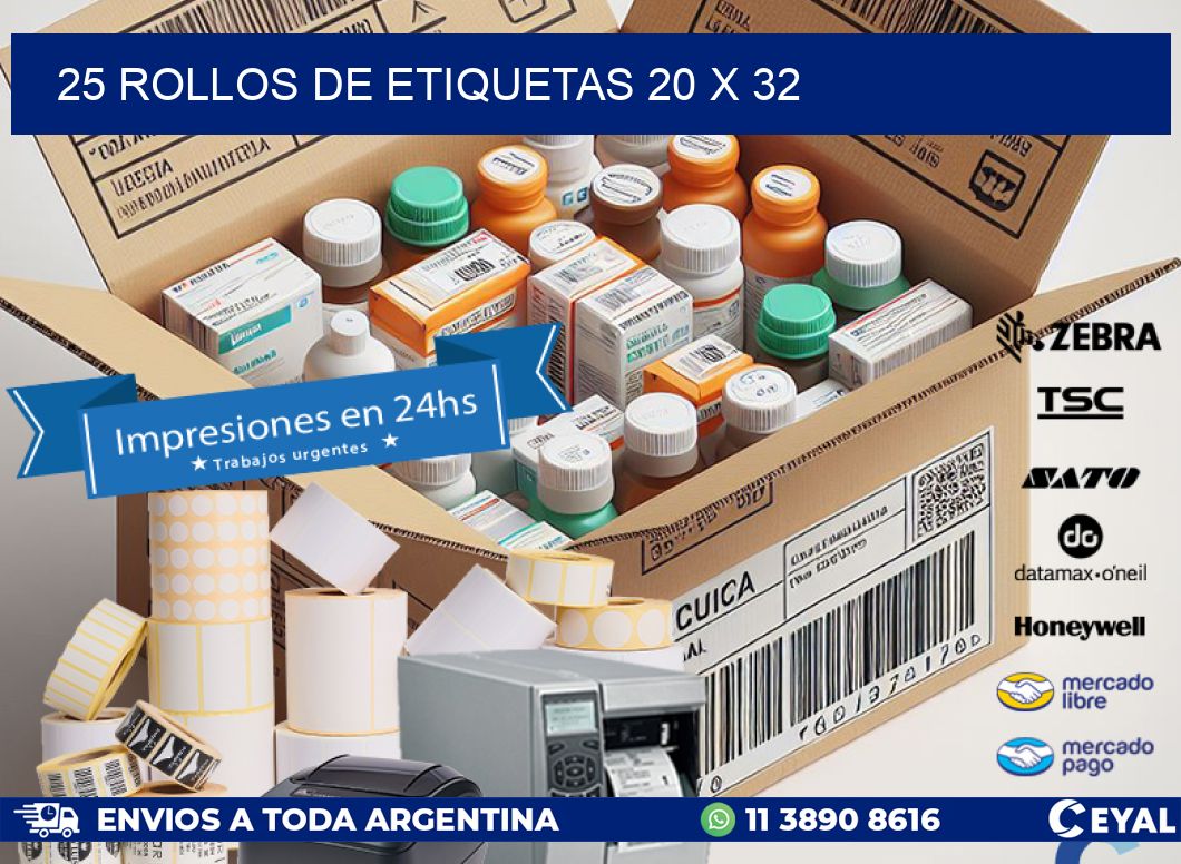 25 ROLLOS DE ETIQUETAS 20 x 32