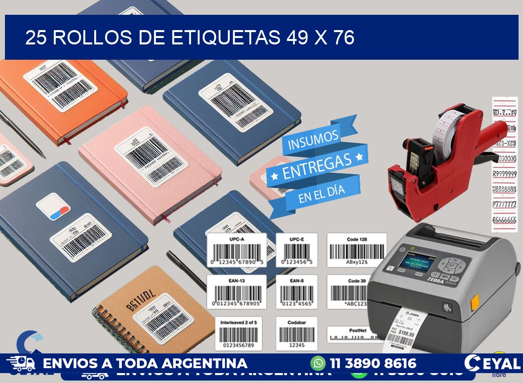 25 ROLLOS DE ETIQUETAS 49 x 76