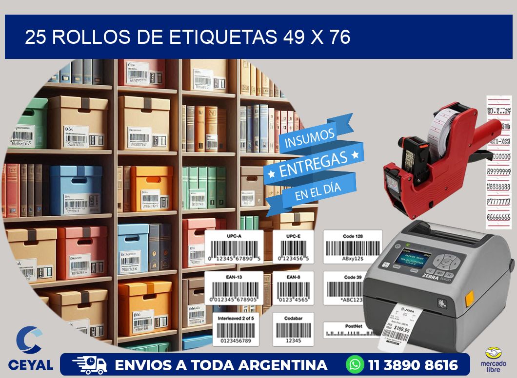 25 ROLLOS DE ETIQUETAS 49 x 76