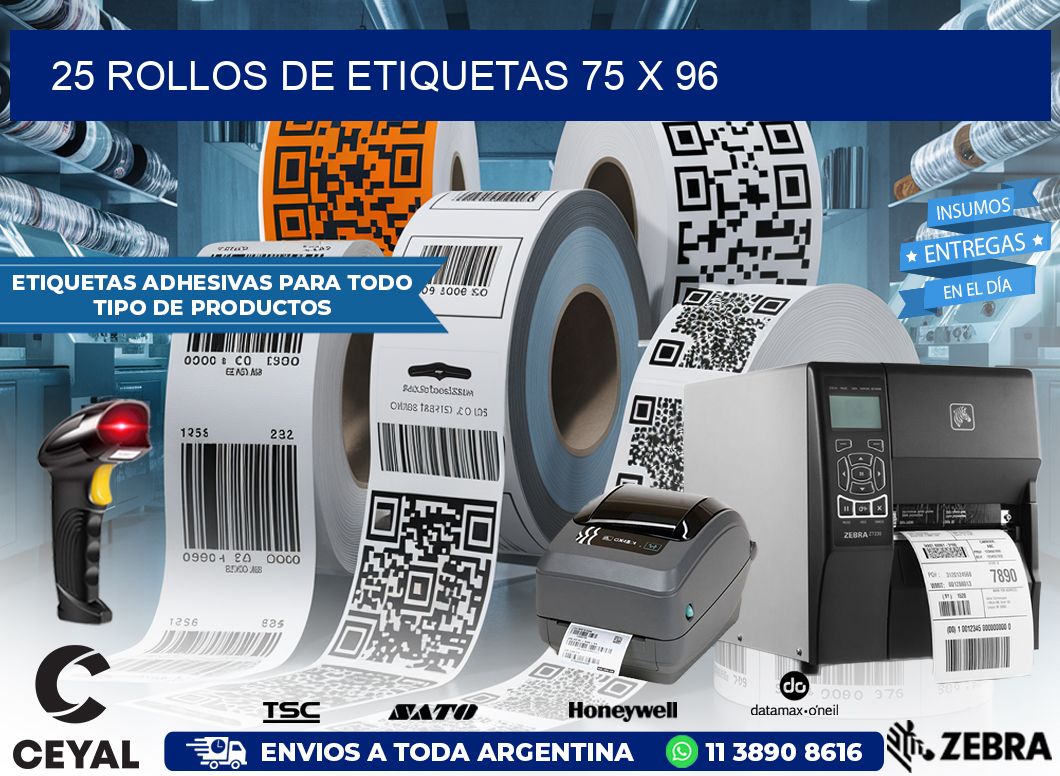 25 ROLLOS DE ETIQUETAS 75 x 96