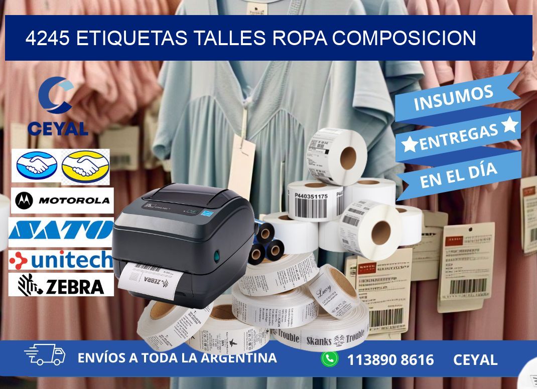 4245 ETIQUETAS TALLES ROPA COMPOSICION