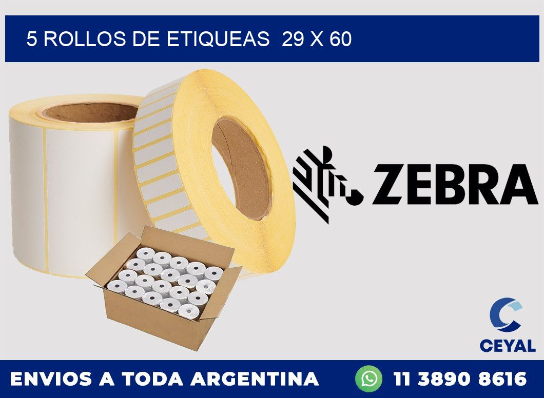 5 ROLLOS DE ETIQUEAS  29 x 60