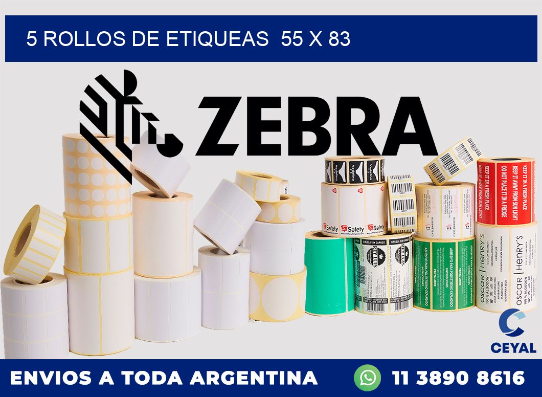 5 ROLLOS DE ETIQUEAS  55 x 83
