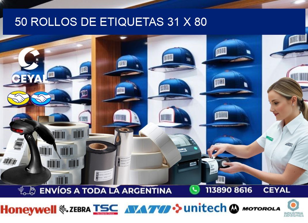50 ROLLOS DE ETIQUETAS 31 x 80
