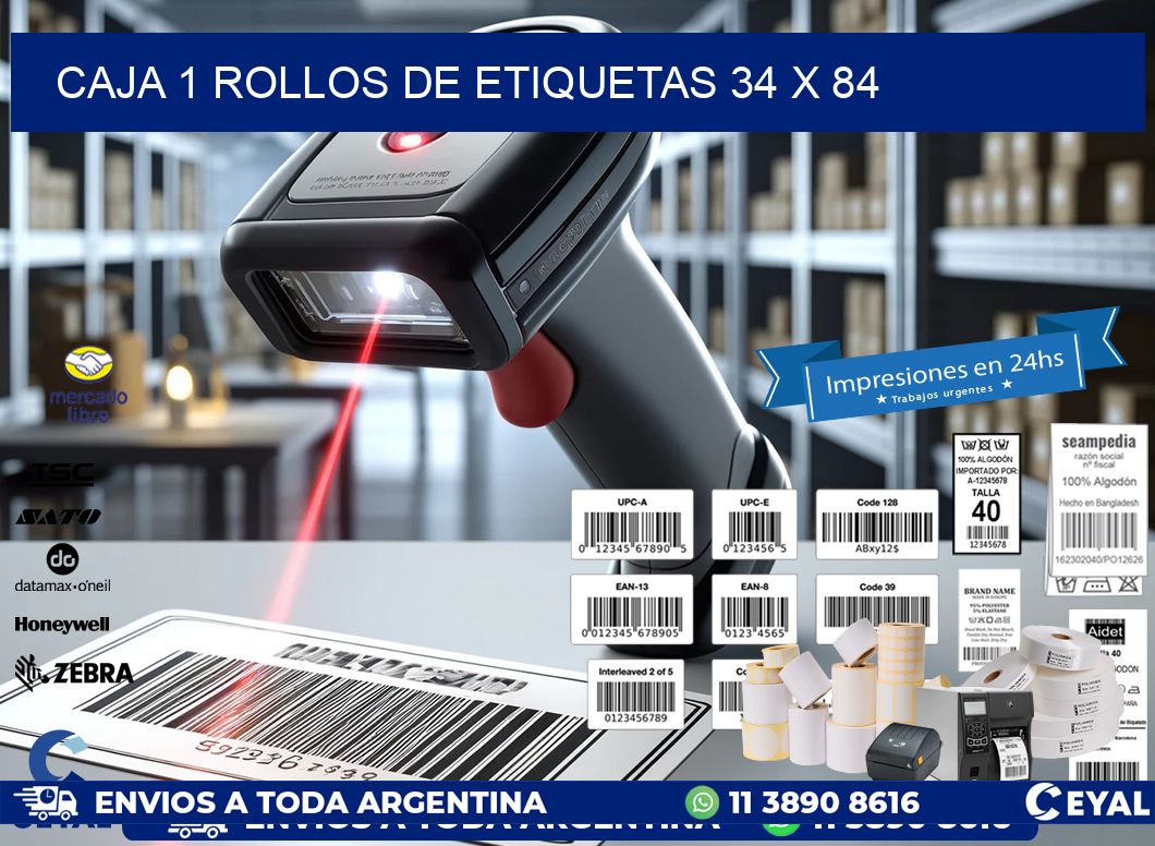 CAJA 1 ROLLOS DE ETIQUETAS 34 x 84