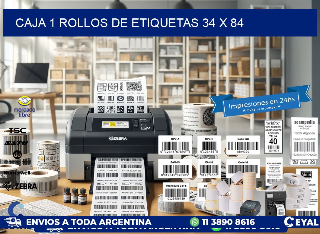 CAJA 1 ROLLOS DE ETIQUETAS 34 x 84