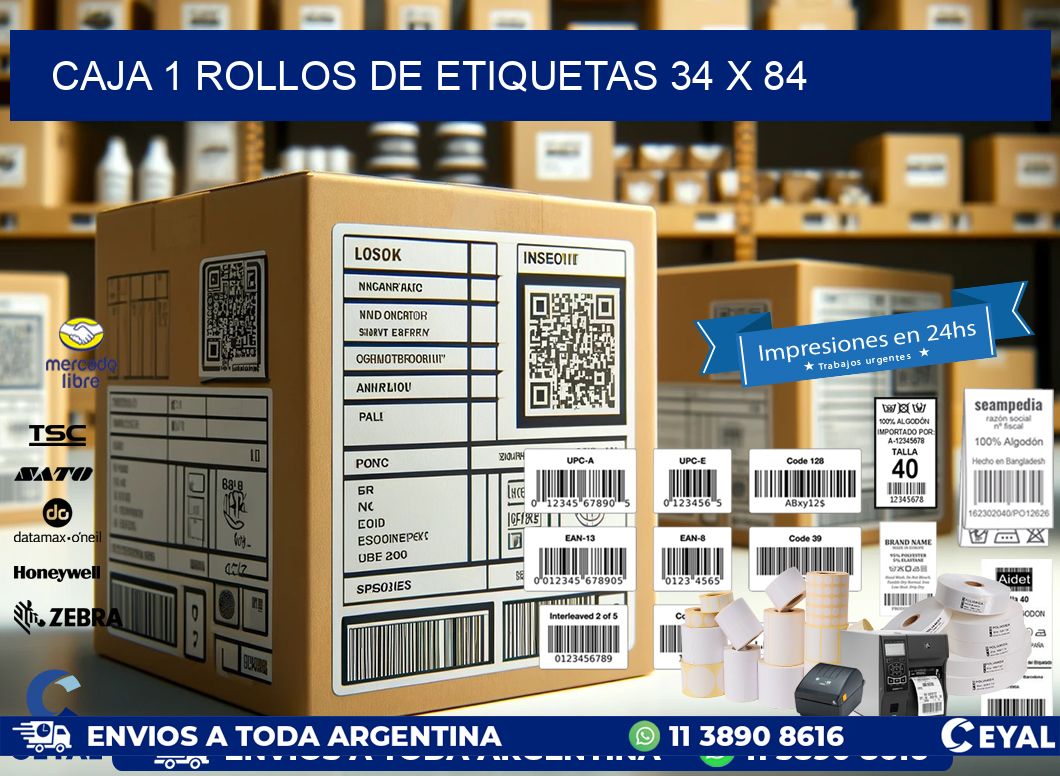 CAJA 1 ROLLOS DE ETIQUETAS 34 x 84