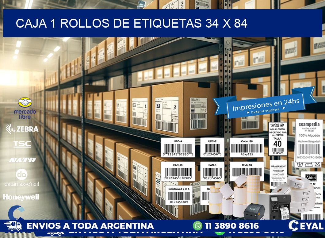 CAJA 1 ROLLOS DE ETIQUETAS 34 x 84