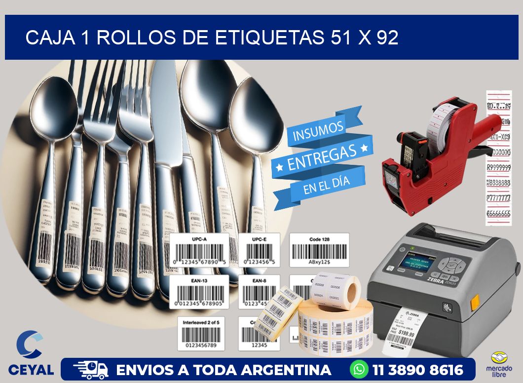 CAJA 1 ROLLOS DE ETIQUETAS 51 x 92