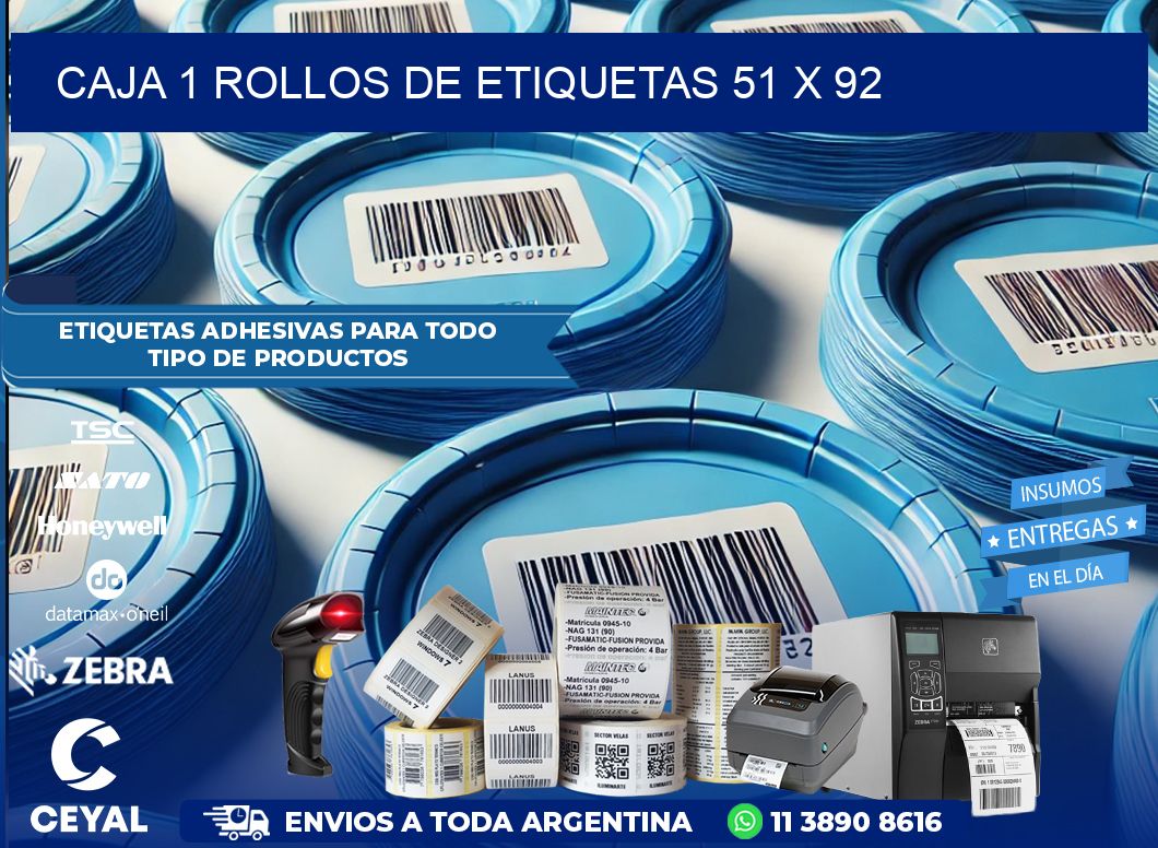 CAJA 1 ROLLOS DE ETIQUETAS 51 x 92