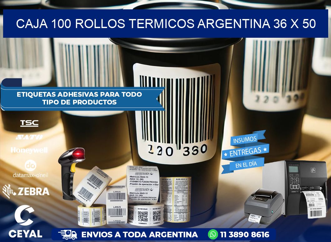 CAJA 100 ROLLOS TERMICOS ARGENTINA 36 x 50