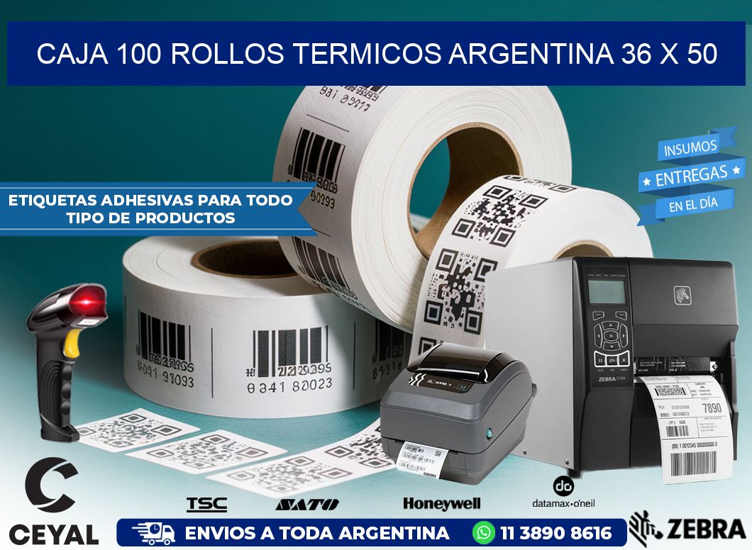 CAJA 100 ROLLOS TERMICOS ARGENTINA 36 x 50