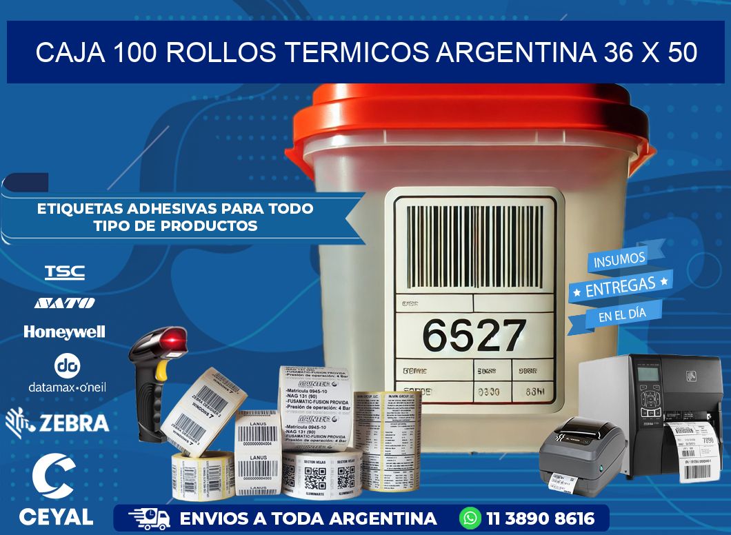 CAJA 100 ROLLOS TERMICOS ARGENTINA 36 x 50