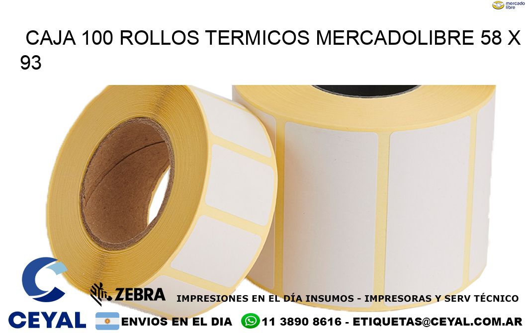 CAJA 100 ROLLOS TERMICOS MERCADOLIBRE 58 x 93