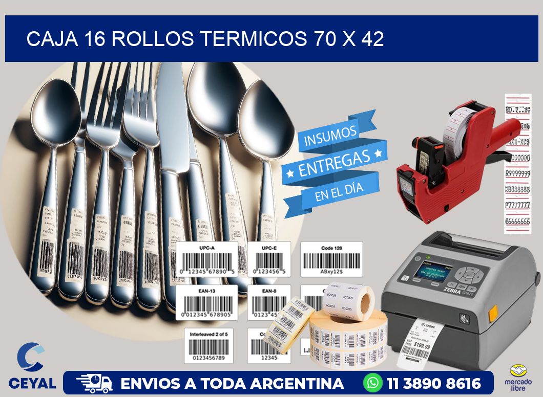 CAJA 16 ROLLOS TERMICOS 70 x 42