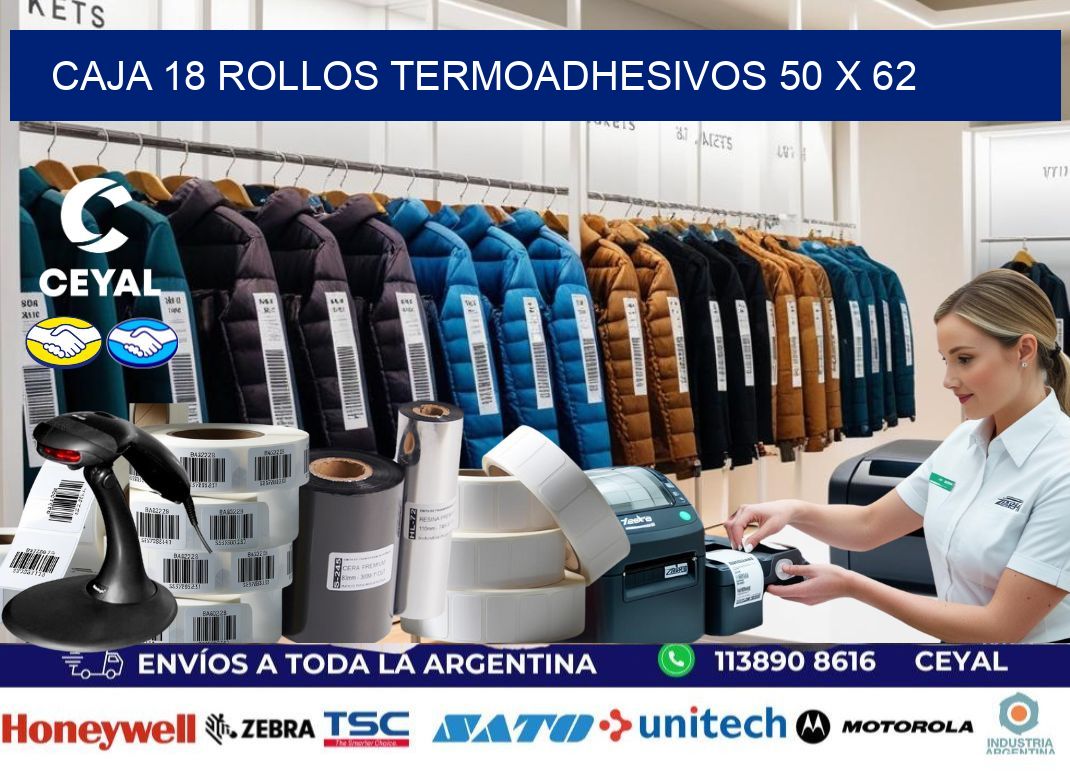 CAJA 18 ROLLOS TERMOADHESIVOS 50 x 62