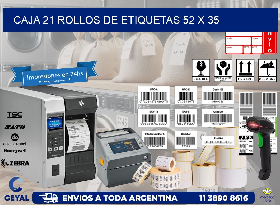CAJA 21 ROLLOS DE ETIQUETAS 52 x 35