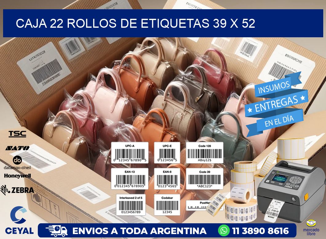 CAJA 22 ROLLOS DE ETIQUETAS 39 x 52