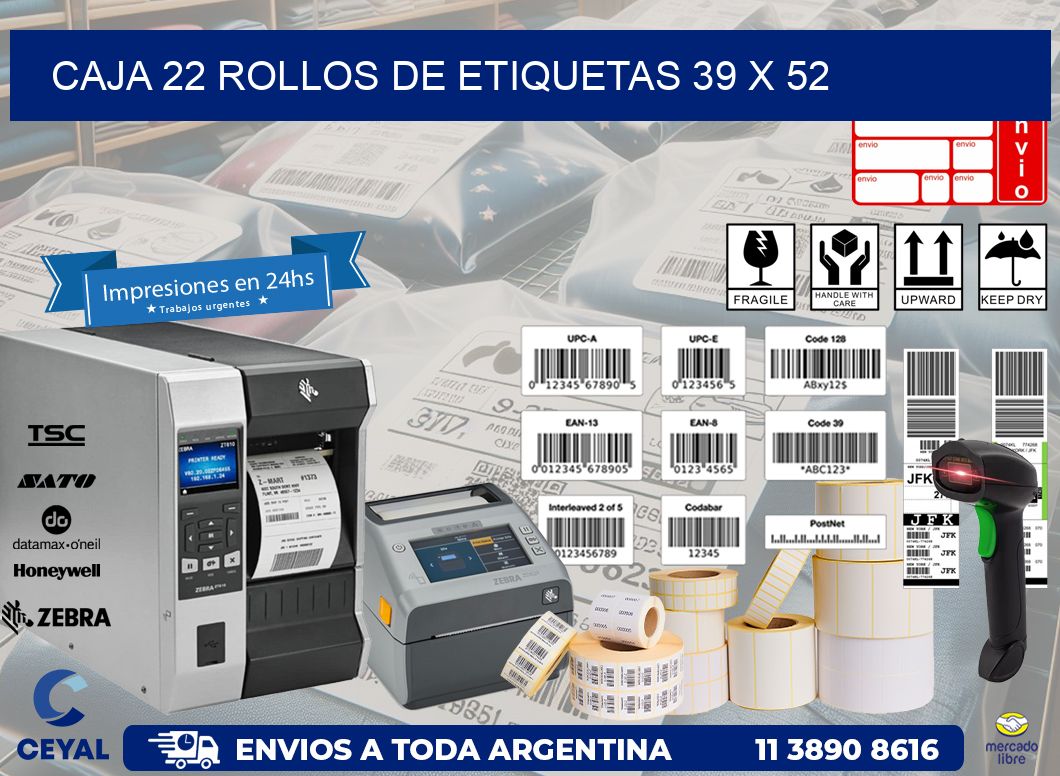 CAJA 22 ROLLOS DE ETIQUETAS 39 x 52